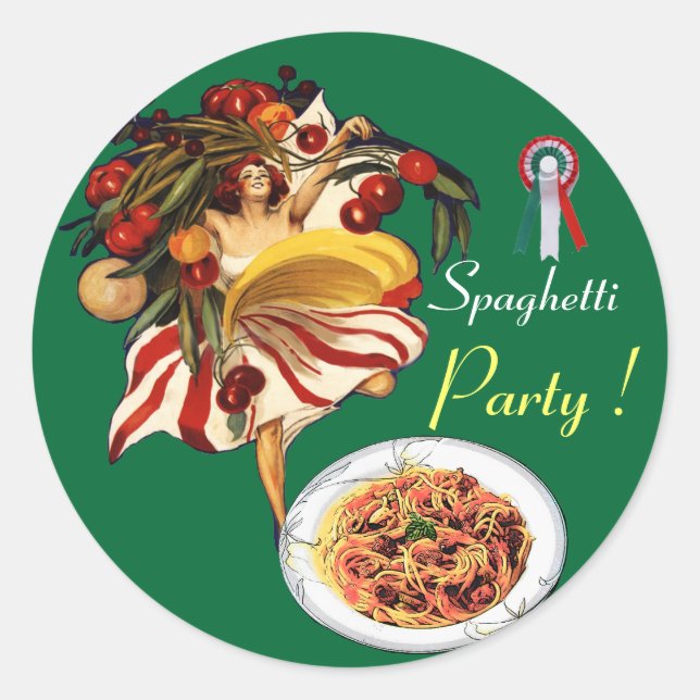 SPAGHETTI PARTY DANCE,ITALIAN KITCHEN AND TOMATOES CLASSIC ROUND STICKER (Front)