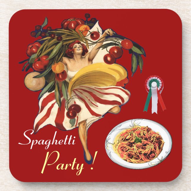 SPAGHETTI PARTY DANCE,ITALIAN KITCHEN AND TOMATOES COASTER (Front)