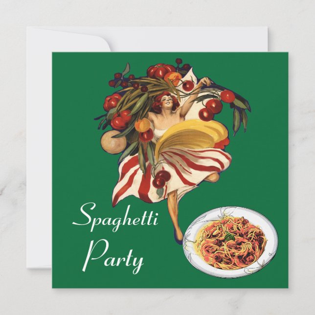 SPAGHETTI PARTY DANCE,ITALIAN KITCHEN AND TOMATOES INVITATION (Front)