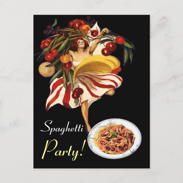 SPAGHETTI PARTY DANCE,ITALIAN KITCHEN AND TOMATOES INVITATION POSTCARD (Front)