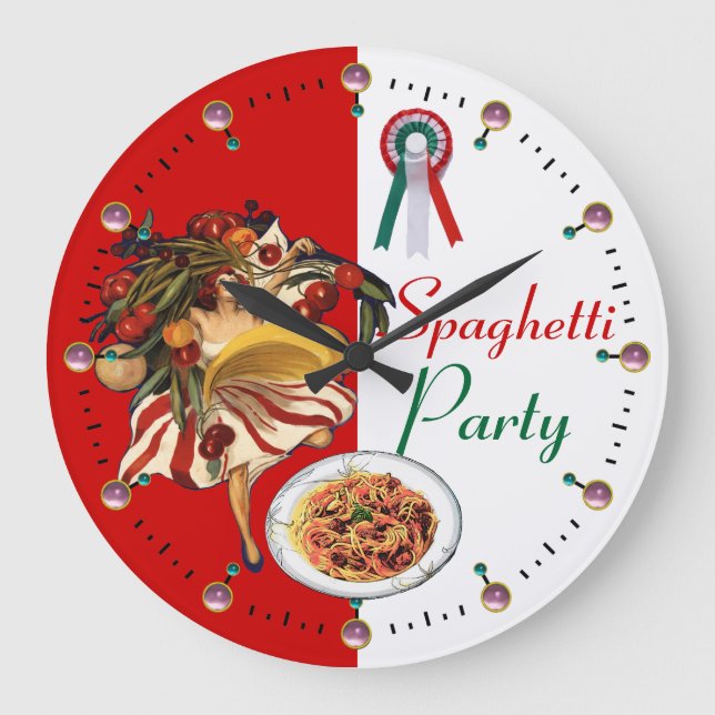 SPAGHETTI PARTY DANCE,ITALIAN KITCHEN AND TOMATOES LARGE CLOCK (Front)