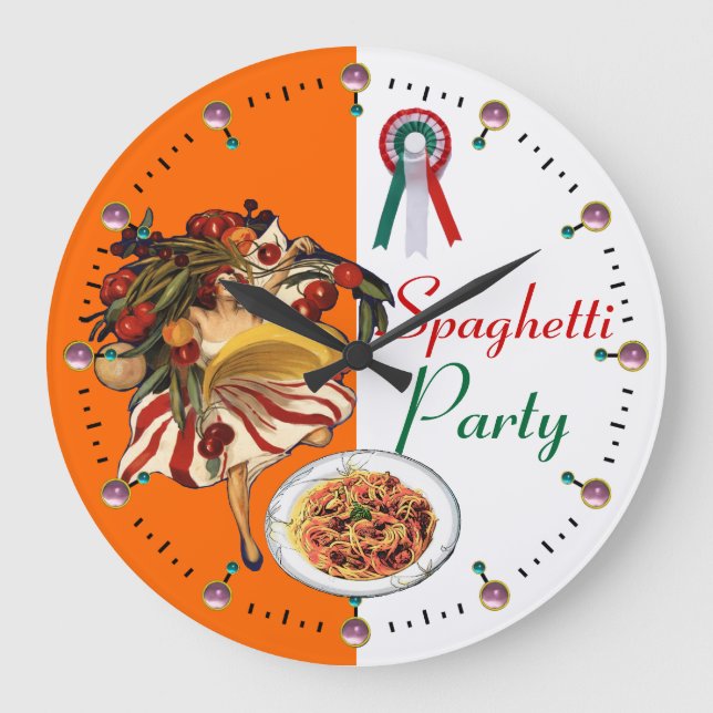SPAGHETTI PARTY DANCE,ITALIAN KITCHEN AND TOMATOES LARGE CLOCK (Front)