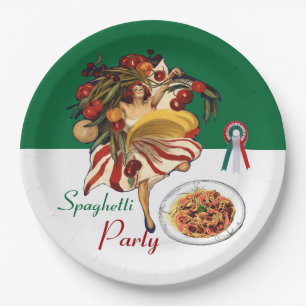 SPAGHETTI PARTY DANCE,ITALIAN KITCHEN AND TOMATOES PAPER PLATE