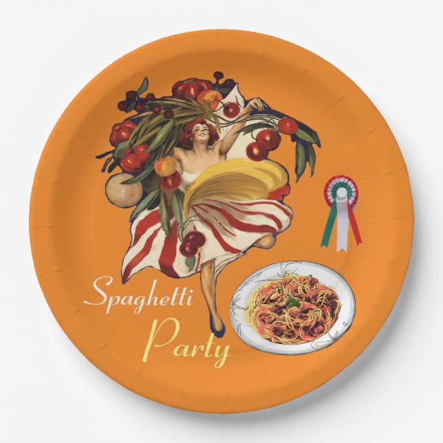 SPAGHETTI PARTY DANCE,ITALIAN KITCHEN AND TOMATOES PAPER PLATE (Front)