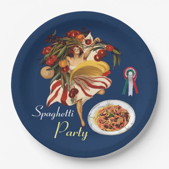 SPAGHETTI PARTY DANCE,ITALIAN KITCHEN AND TOMATOES PAPER PLATE (Front)