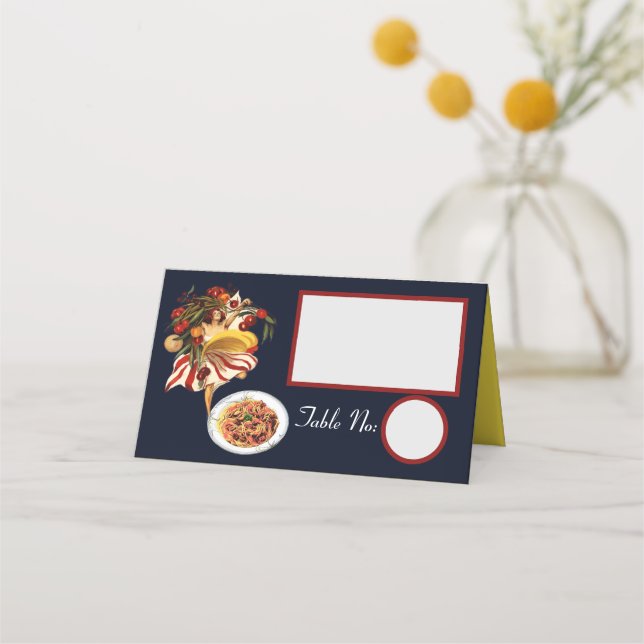 SPAGHETTI PARTY DANCE,ITALIAN KITCHEN AND TOMATOES PLACE CARD (Front)