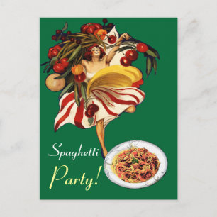 SPAGHETTI PARTY DANCE,ITALIAN KITCHEN AND TOMATOES POSTCARD