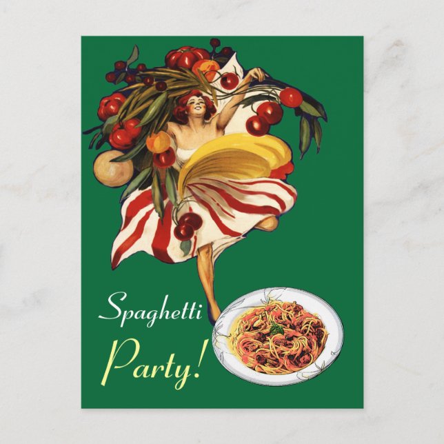 SPAGHETTI PARTY DANCE,ITALIAN KITCHEN AND TOMATOES POSTCARD (Front)