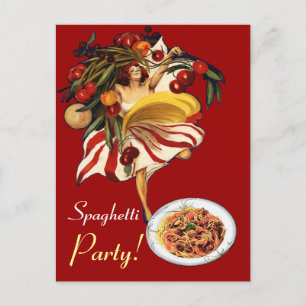 SPAGHETTI PARTY DANCE,ITALIAN KITCHEN AND TOMATOES POSTCARD