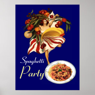 SPAGHETTI PARTY DANCE,ITALIAN KITCHEN AND TOMATOES POSTER