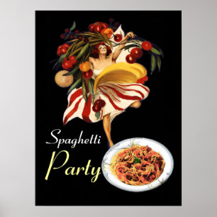 SPAGHETTI PARTY DANCE,ITALIAN KITCHEN AND TOMATOES POSTER