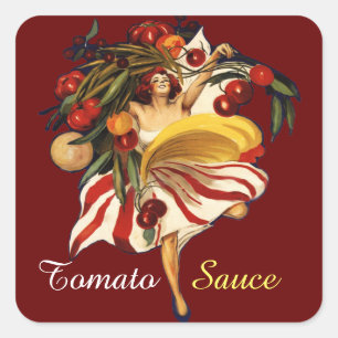 SPAGHETTI PARTY DANCE,ITALIAN KITCHEN TOMATO SAUCE SQUARE STICKER