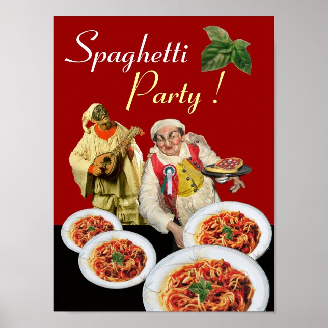SPAGHETTI PARTY,Italian Kitchen,Chef,Pulcinella Poster | Zazzle