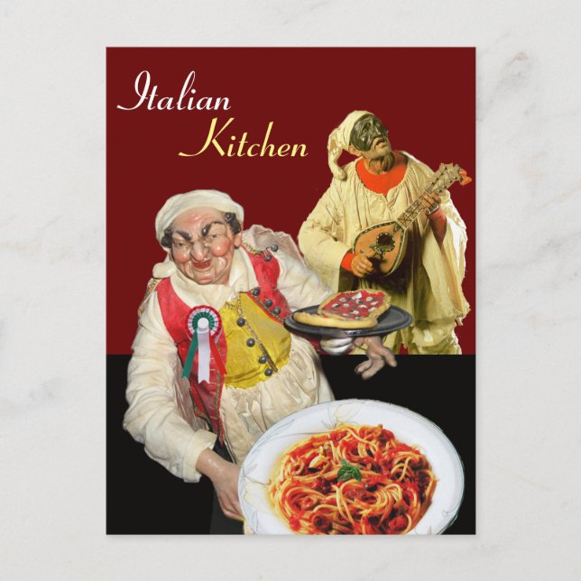 SPAGHETTI PARTY,Italian Kitchen Chef Recipe Red Postcard (Front)