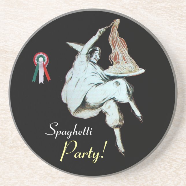 SPAGHETTI PARTY, ITALIAN KITCHEN ,red black white Coaster (Front)