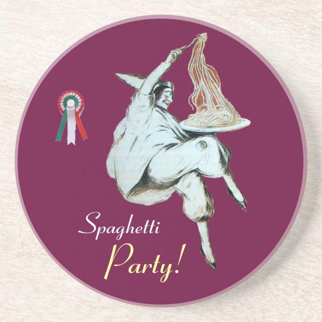 SPAGHETTI PARTY, ITALIAN KITCHEN ,red green white Coaster (Front)