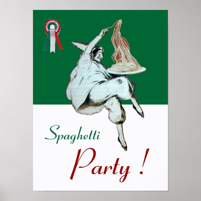 SPAGHETTI PARTY, ITALIAN KITCHEN ,red green white Poster (Front)