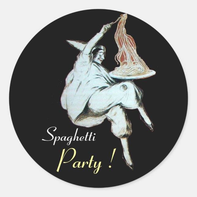 SPAGHETTI PARTY ITALIAN KITCHEN, RESTAURANT black Classic Round Sticker (Front)
