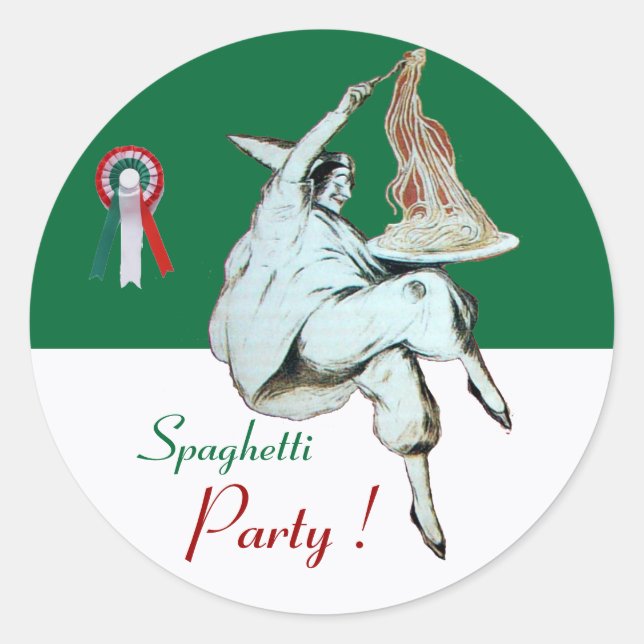SPAGHETTI PARTY ITALIAN KITCHEN, RESTAURANT green Classic Round Sticker (Front)