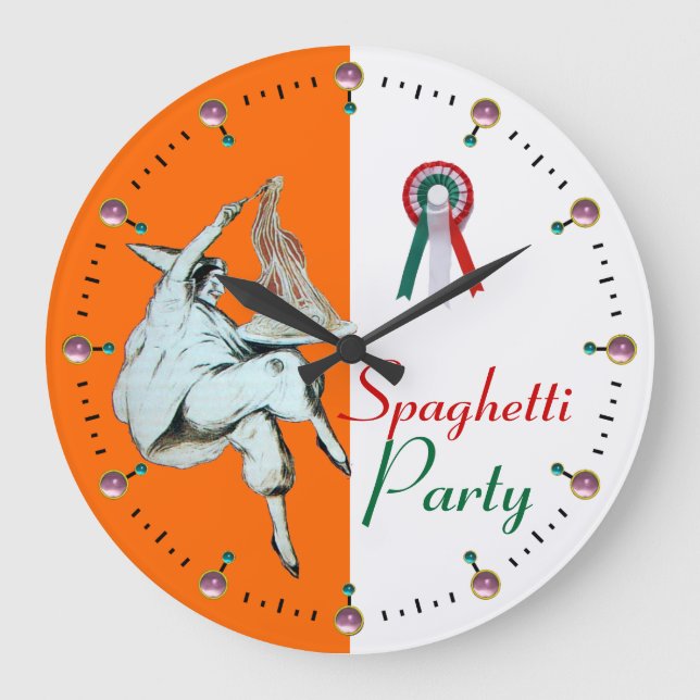 SPAGHETTI PARTY ITALIAN KITCHEN, RESTAURANT,orange Large Clock (Front)