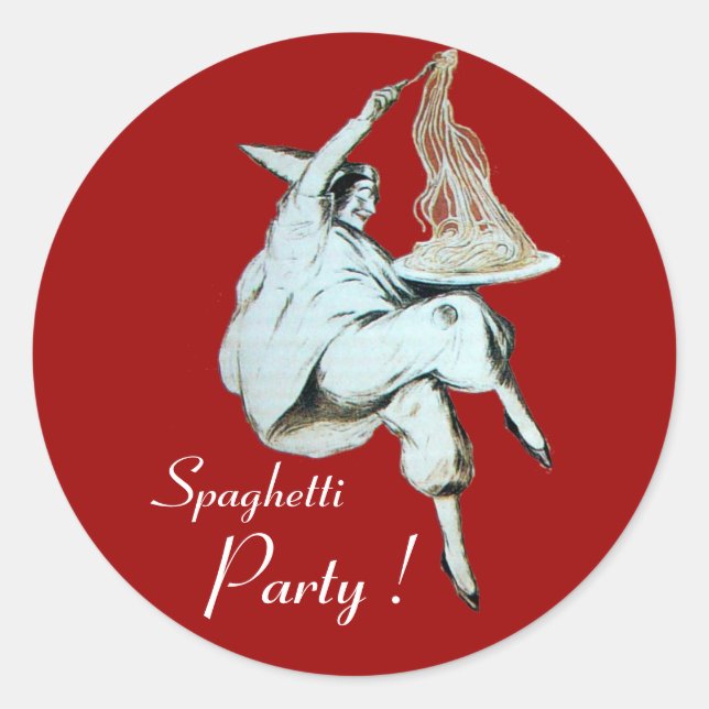 SPAGHETTI PARTY ITALIAN KITCHEN, RESTAURANT red Classic Round Sticker (Front)