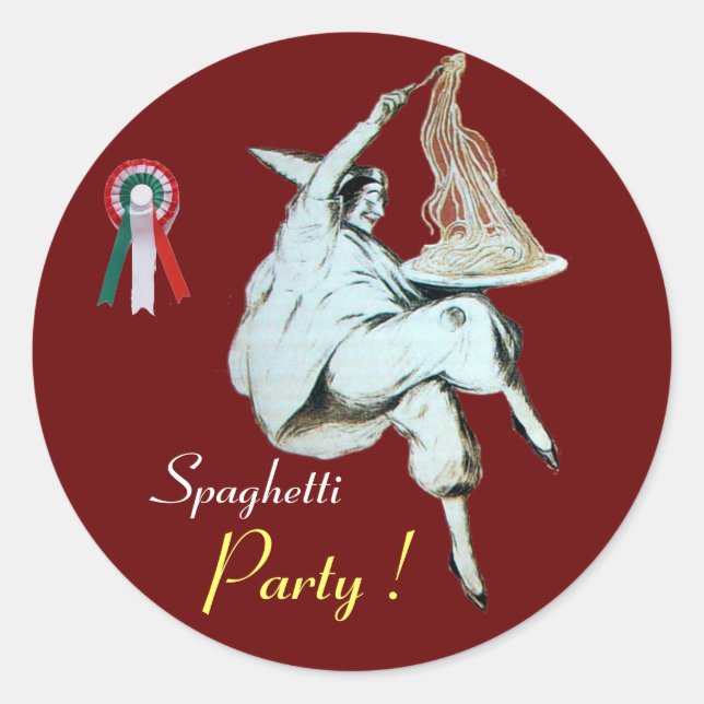 SPAGHETTI PARTY ITALIAN KITCHEN, RESTAURANT red Classic Round Sticker (Front)