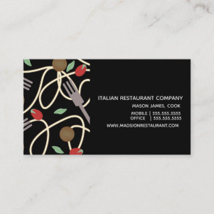 Spaghetti Pasta Italian Dinner Utensils Meatballs Business Card