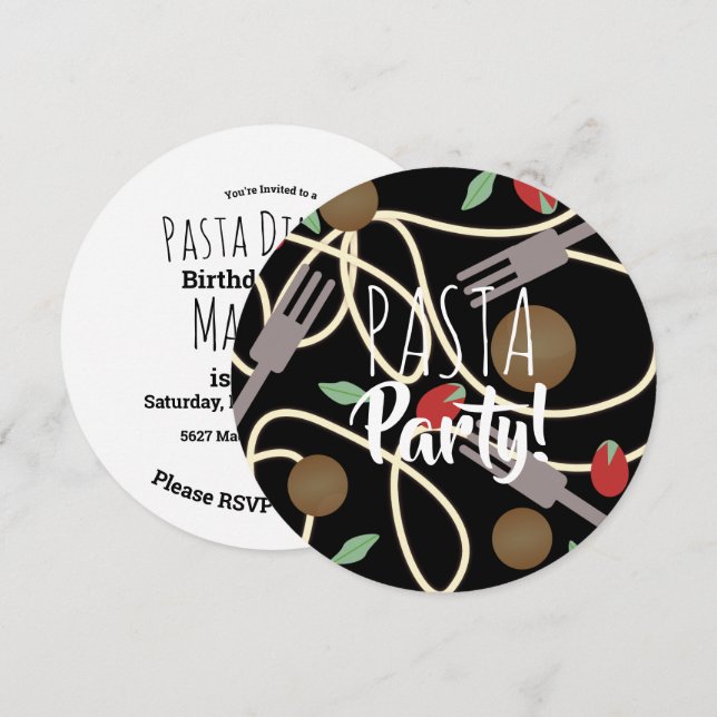 Spaghetti Pasta Italian Dinner Utensils Meatballs Invitation (Front/Back)