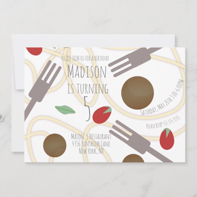 Spaghetti Pasta Plate Birthday Party Invitation (Front)