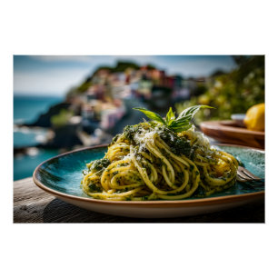 Spaghetti with Lemon Basil Pesto – Coastal Terrace Poster