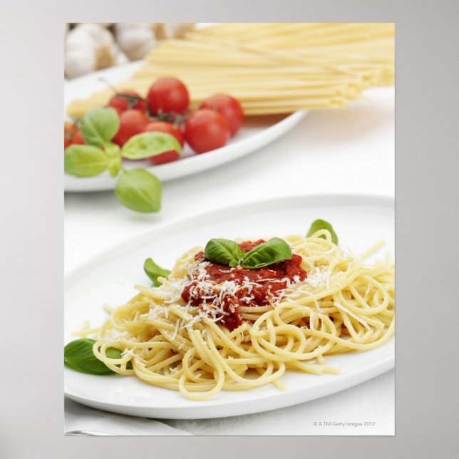 Spaghetti with tomato sauce and basil poster (Front)