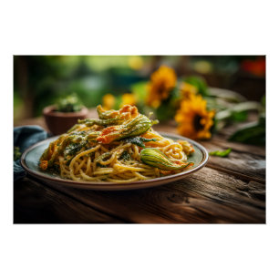Spaghetti with Zucchini Blossoms Poster