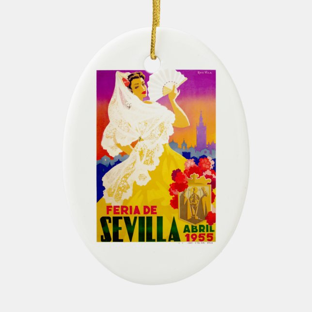 Spain 1955 Seville April Fair Poster Ceramic Tree Decoration (Front)