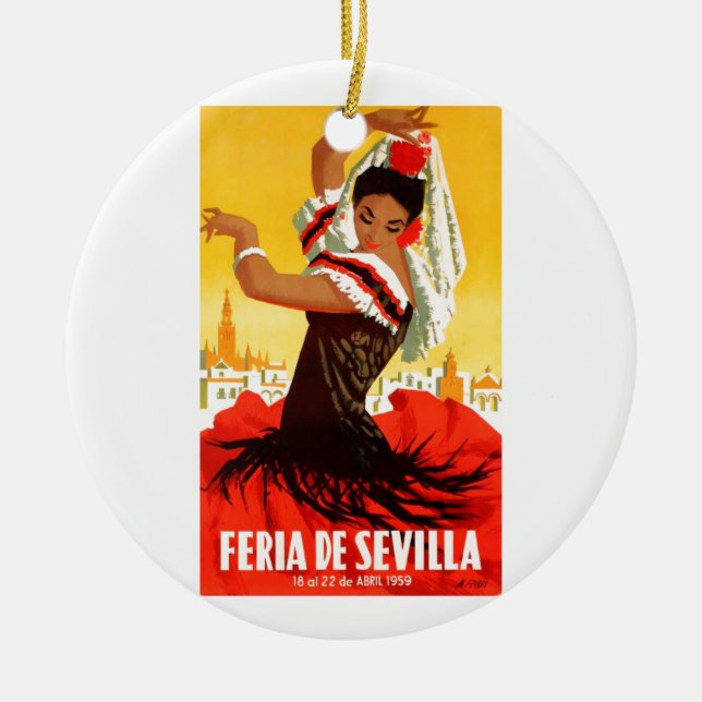 Spain 1959 Seville April Fair Poster Ceramic Tree Decoration (Front)