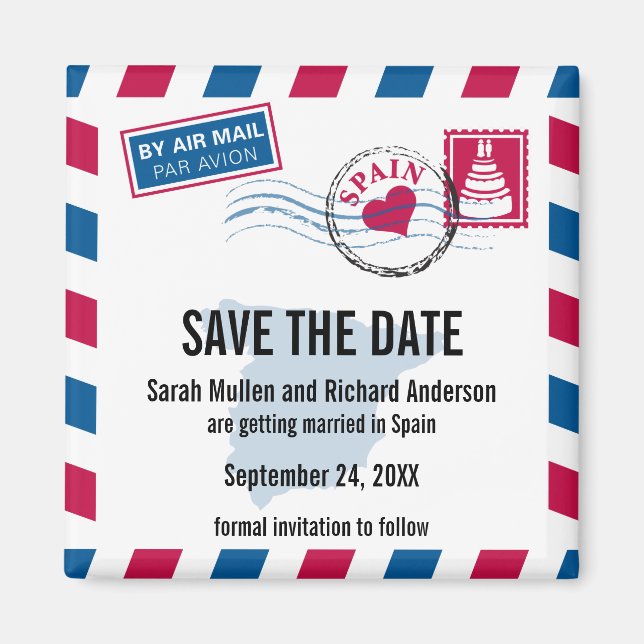 Spain Air Mail Wedding Save the Date Magnet (Front)