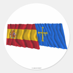 Spain and Asturias waving flags Classic Round Sticker