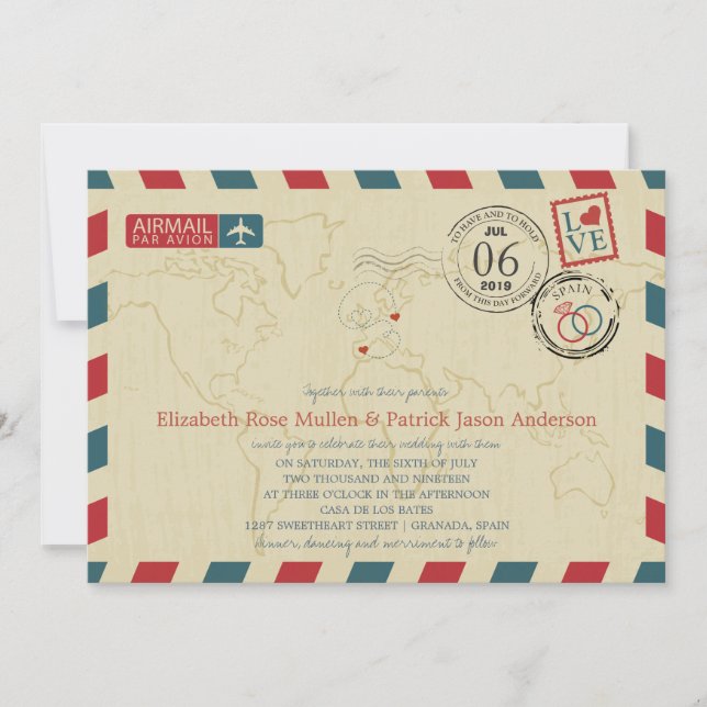 Spain and Poland Airmail | Wedding Invitation (Front)