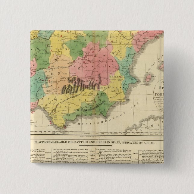 Spain and Portugal Chronology Map 15 Cm Square Badge (Front)