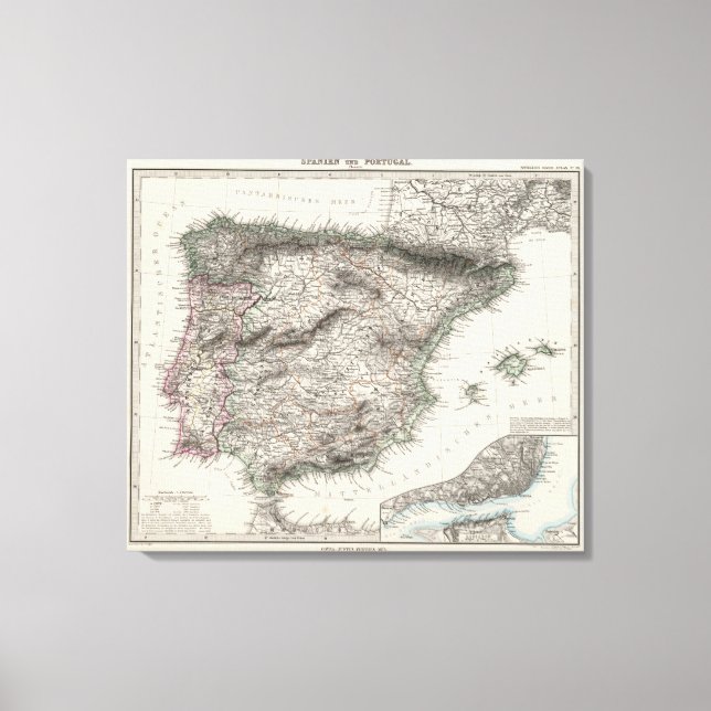 Spain and Portugal Map by Stieler Canvas Print (Front)