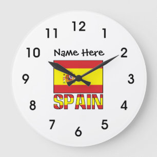 Spain and Spanish Flag with Your Name Large Clock