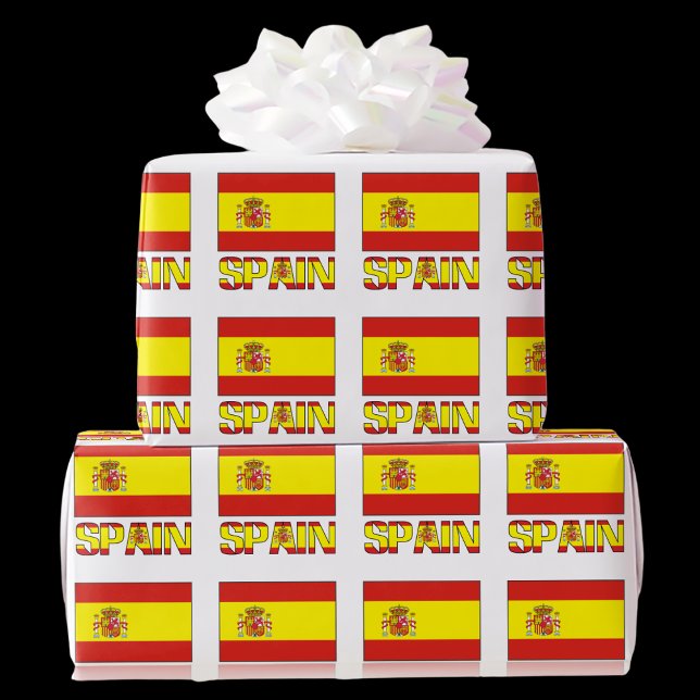 Spain and Spanish Flag Wrapping Paper (Gift wrapping paper with Tiled Spanish Flag and the word SPAIN below in the colors of the flag.)