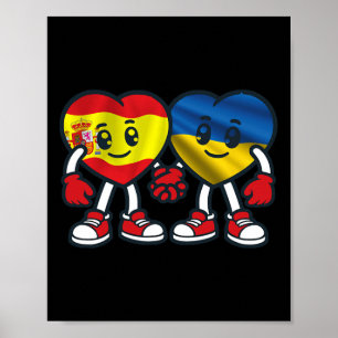 Spain And Ukraine Hearts Friendship Poster