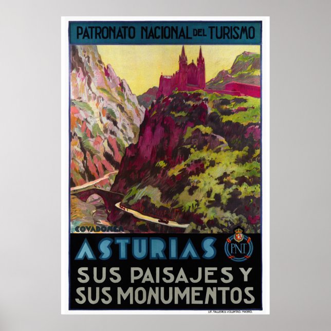 Spain Asturias Vintage Travel Poster Restored (Front)
