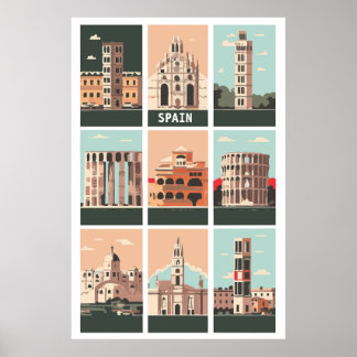 Spain attractions vintage travel poster