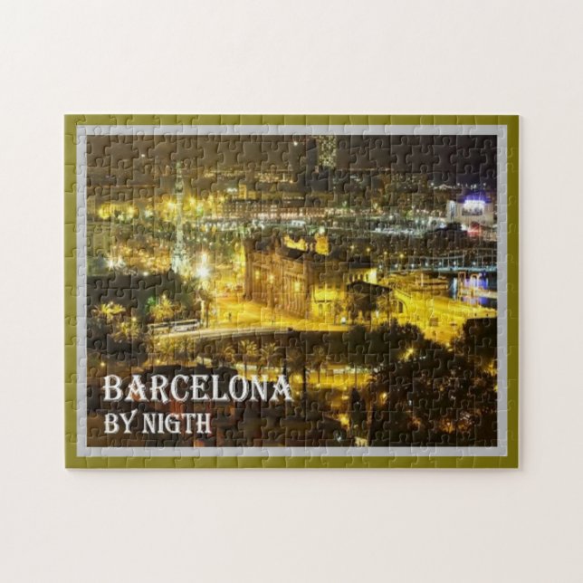Spain - Barcelona by Night - Jigsaw Puzzle (Horizontal)