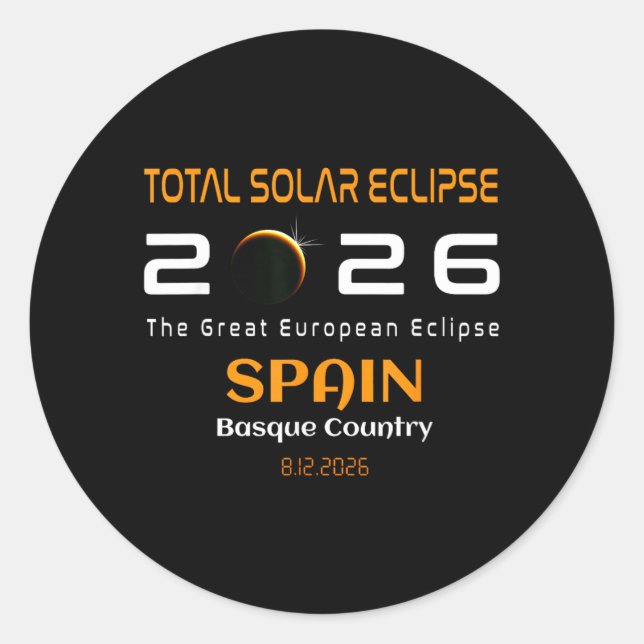 Spain Basque Country Total Solar Eclipse August Classic Round Sticker (Front)