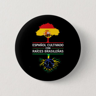 Spain Brazil Flags Heritage Gift Expat Fans 6 Cm Round Badge