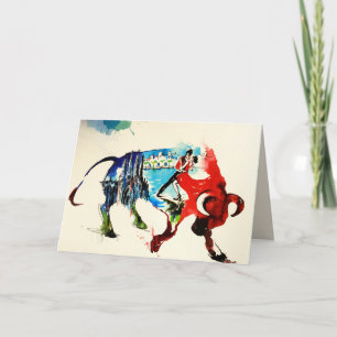 Spain Bull Vintage Travel Love Watercolor Card