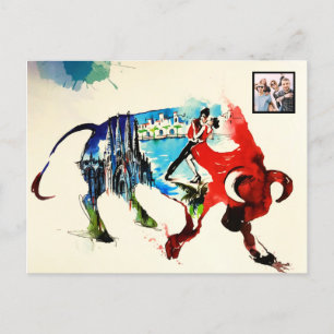 Spain Bull Vintage Travel Love Watercolor Holiday Postcard