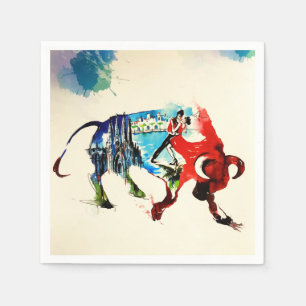 Spain Bull Vintage Travel Love Watercolor Napkin
